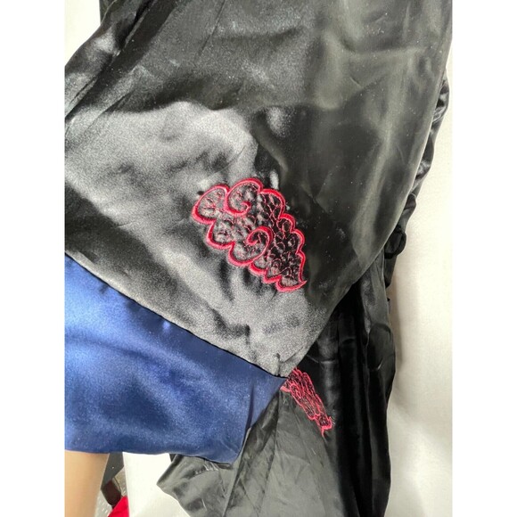 Men's Robe Kimono Reversible Embroidered Dragon Asian  Black & Blue No Belt - Picture 5 of 16